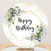 Lofaris Circle Green Leaves Glitter Happy Birthday Backdrop